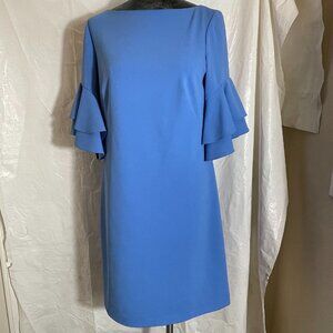 Ralph Lauren Women's Blue Sheath Dress Size 10 Knee Length Bell Sleeves Lined
